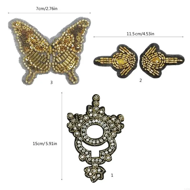 L5YA Embroidery Applique Beadwork Fabric Patches for Various Fabric Surfaces Elegant Styles Handcraft Garment Decoration