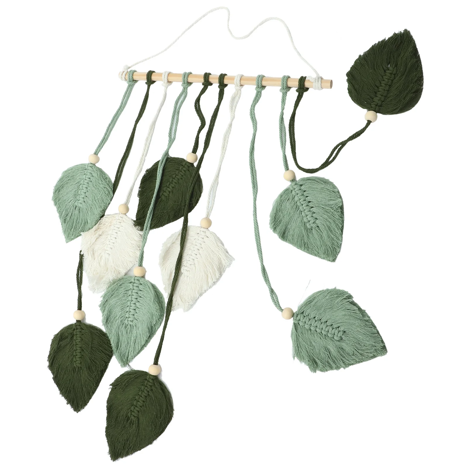 ผ้าแขวนผนังลายใบไม้สไตล์โบฮีเมียน งานถักมาคราเม่ ตกแต่งผนัง ดีไซน์ประณีต สร้างบรรยากาศอบอุ่นในห้องนอน ศิลปะผ้าแขวนลายใบไม้