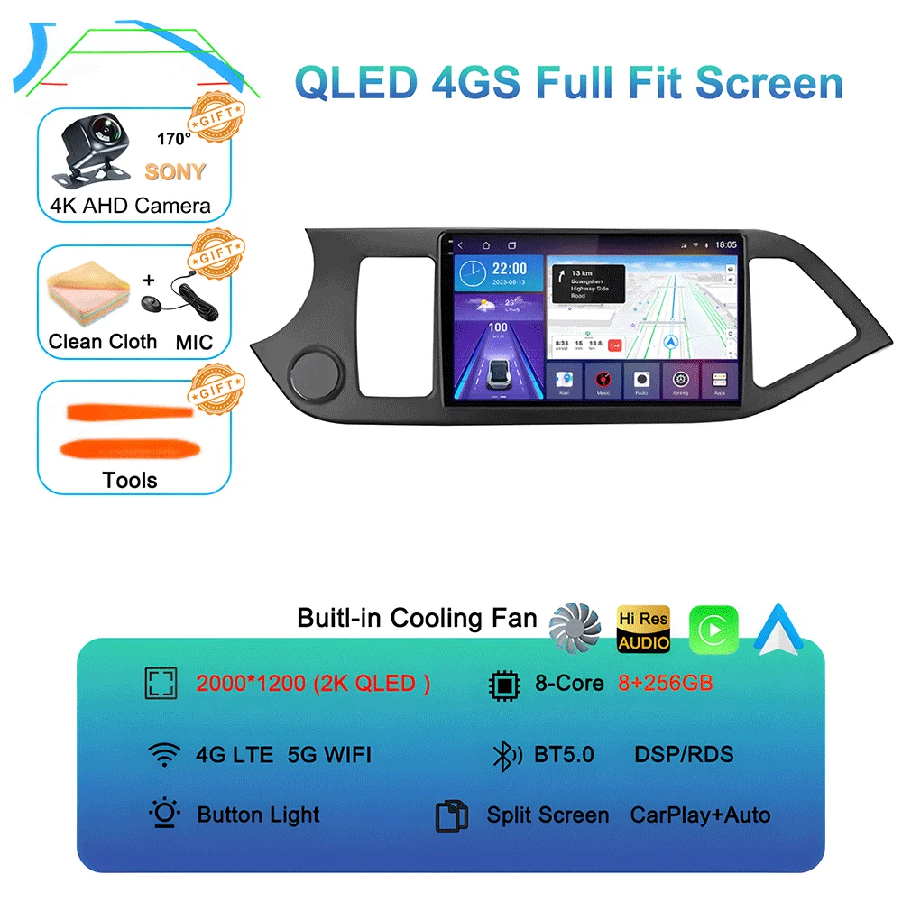 Android 16 Carplay Auto Voor KIA PICANTO Morning 2011 2012 2013 2014 2015 2016 Multimedia Auto Radio Navigatie Speler WIFI + 4G DSP