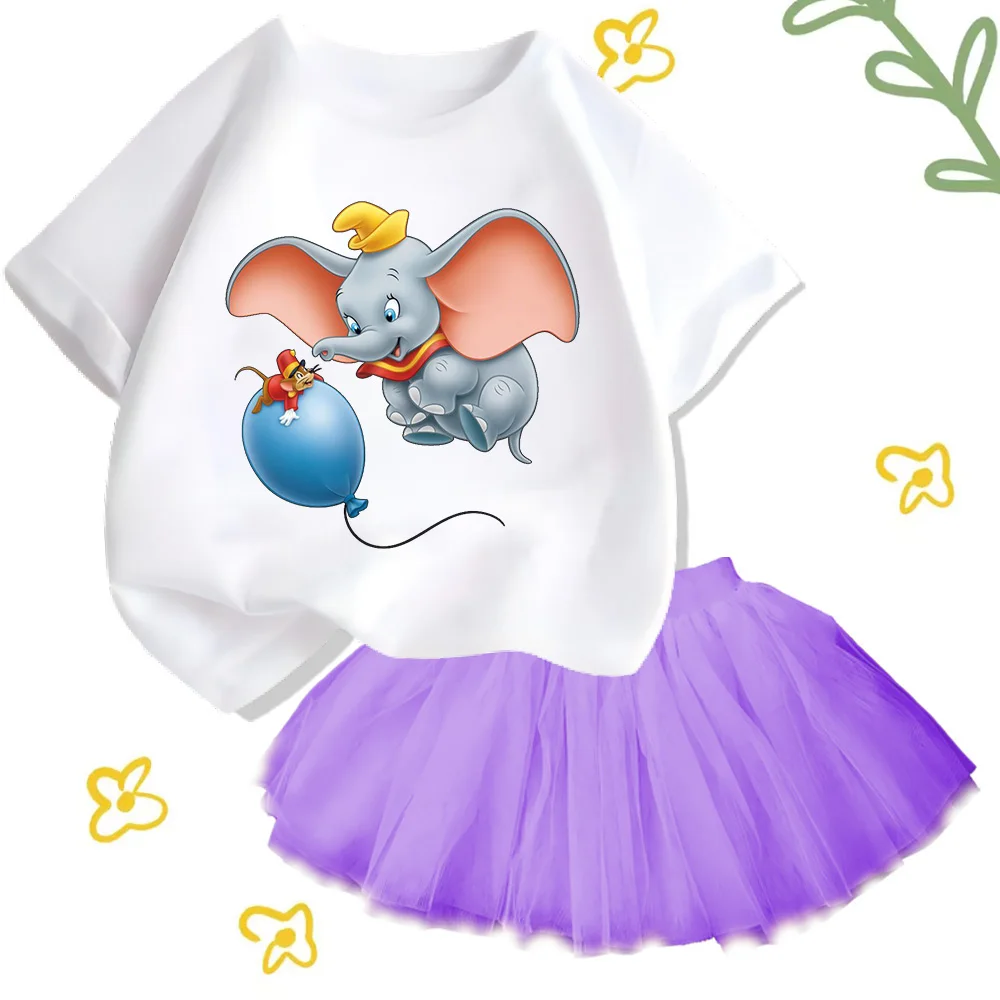 Mini cute Dumbo cartoon print dress Princess Tutu Baby Birthday Party Girl skirt Elastic dress Summer fresh skirt Light and grac