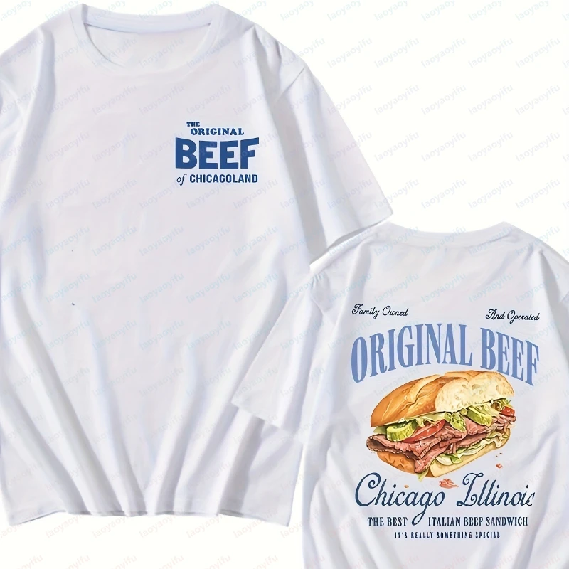 Vintage Beef Sandwich Cotton Tee Artistic Chicago Italian Beef Art Shirt Hamburger Food Lover Gift Trend Casual Men's Clothing