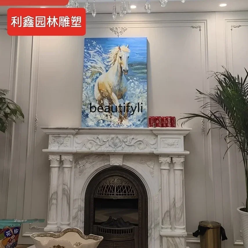 

P Marble Fangshan white marble mantel French living room stone carving decorative cabinet customization