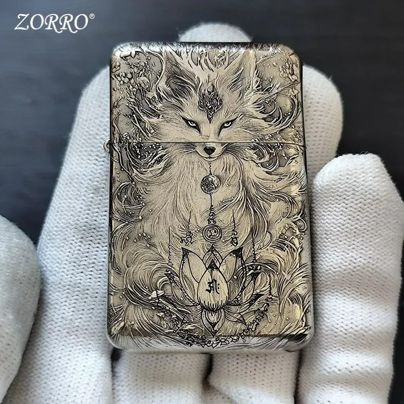 ZORRO 790 White Copper Relief Kerosen Lighters Smoking Third Generation Silver Shell Brass Gall, Collection Gift, Gift for Men