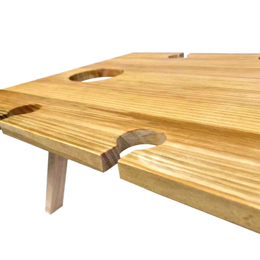 Mesa de Picnic de vino al aire libre, mesa de aperitivos de Camping de madera portátil plegable con soporte para botella de vino y vidrio, 34x30cm,