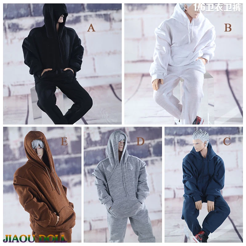 

JO23M-01 1/6 Scale Male Sweatshirt and Sweatpants Set Loose Sports Clothes Model Fit 12 Inch Muscale Action Figure Body Dolls