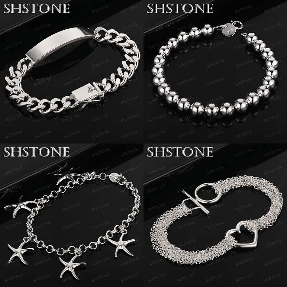 

Fashion 925 Sterling Silver Starfish Heart Beads Sideways Cuba Chain Bracelets For Men Women Birthday Party Jewelry Accessories