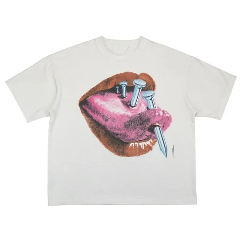 

Y2K Harajuku новая футболка с графическим принтом, большой хлопковый топ для мужчин и женщин, готический узор с большим ртом, уличная повседневная футболка Tide