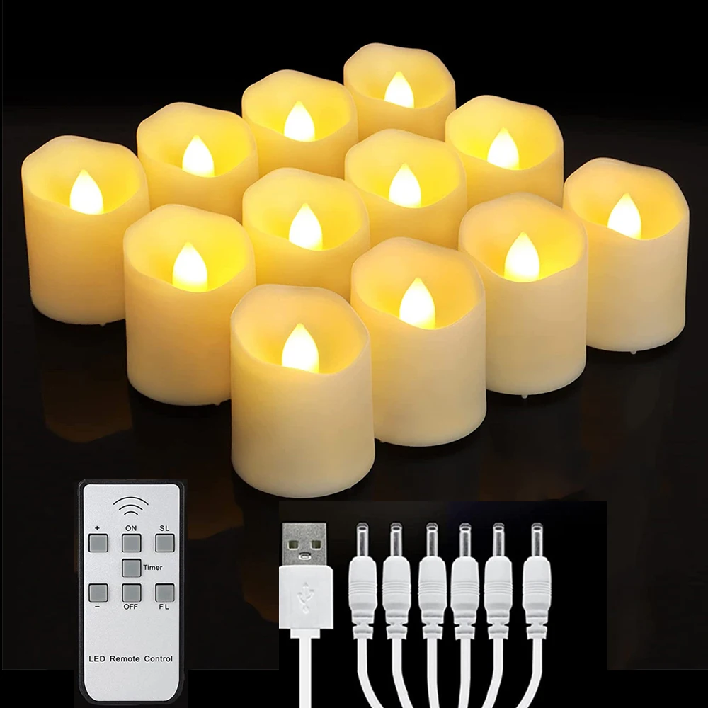 

Rechargeable Candles Lamp Flameless Tea Lights With Timer Remote Tealights for Wedding Birthday Halloween Xmas Party Home Decor