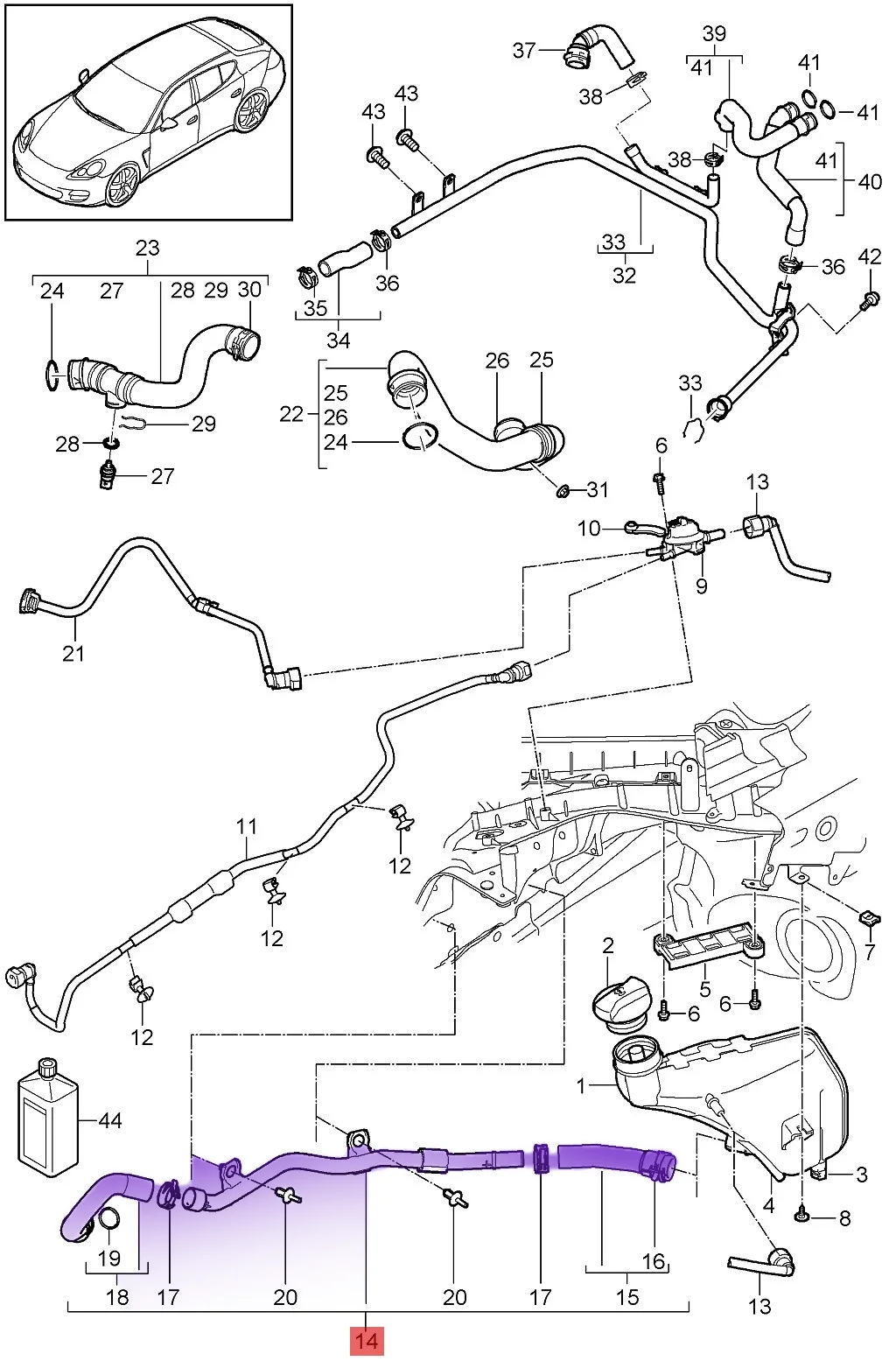 97010604400 Coolant hose for Porsche Panamera 2010-2013 970 3.6L 4.8T