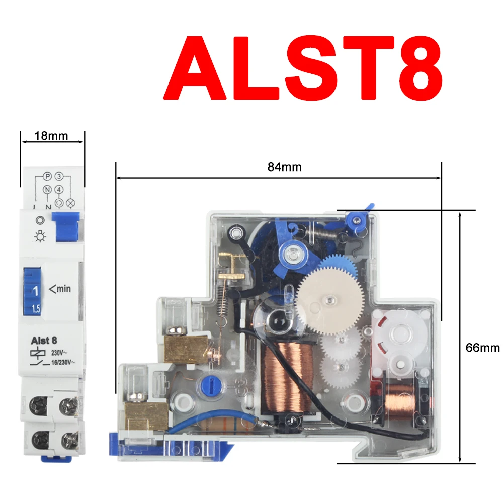 DIN Rail Timer Switch for Staircase Lighting Controller ALST8 1-7 minutes ALC18 1-20 Minutes Interval 18mm Single Module