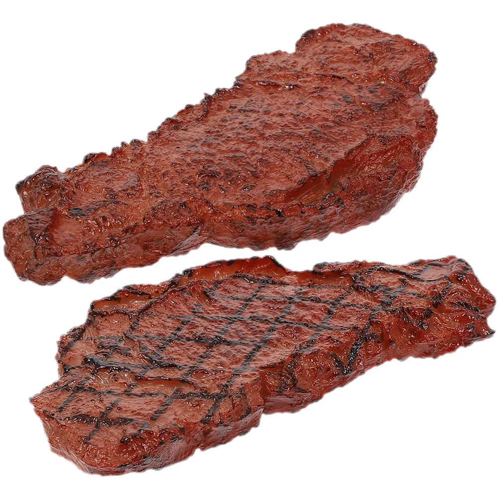 

2 Pcs Steak Model Fake Food Photography Home Office Decor Toy Biscuit Prop Artificial Pork Pvc Realistic