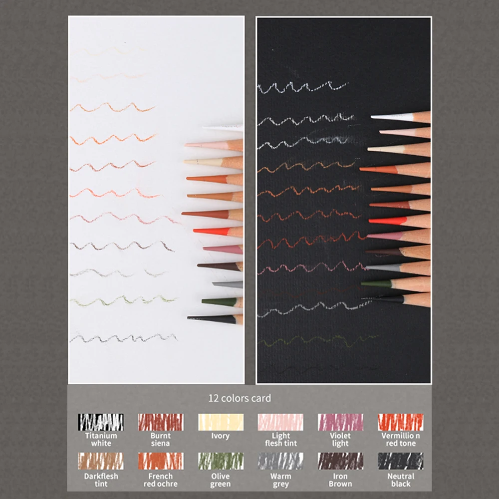 6 Stück weiße Kohle-Skizzenbleistifte, 12 Farben Buntstifte zum Skizzieren – Detail 5