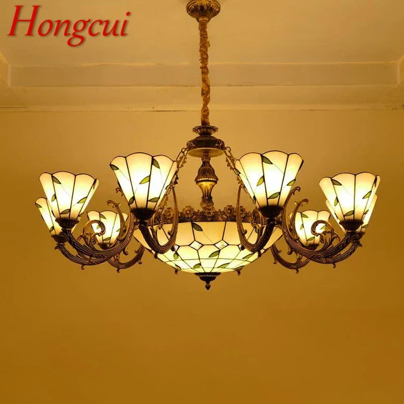 

Hongcui Tiffany European Living Room Pendant Lamp Pastoral Vintage Color Glass restaurant Bedroom Hotel Chandelier