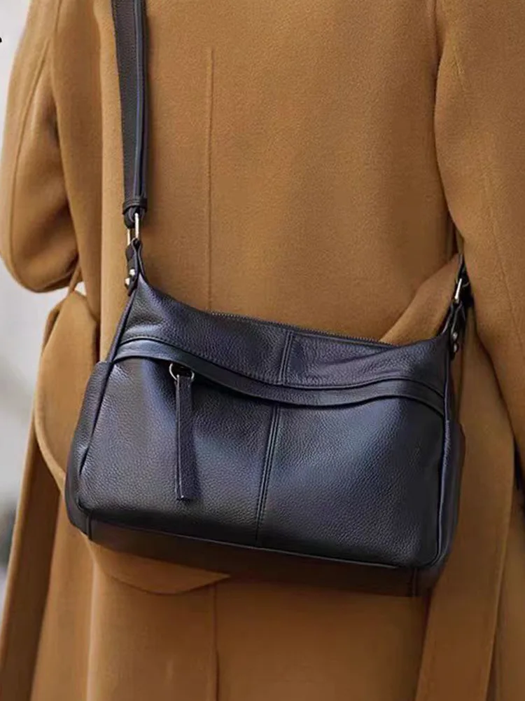 

Women's Natural Cow Leather Crossbody Bags Female Large Capacity Luxury Commute Soft Handbags Ladies Retro Cowhide Shoulder Bag