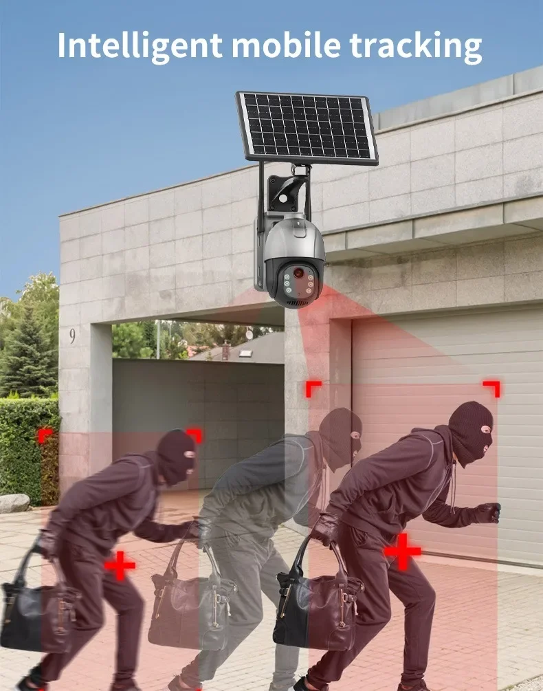 في الهواء الطلق ضوء الشارع اللاسلكية Cctv مراقبة النظام الشمسي AOV الذكية AI واي فاي 4g بطارية الأمن كاميرا PTZ مع فتحة للبطاقات Sim