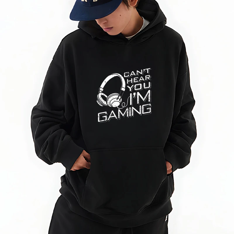 

Can't Hear You I'm Gaming Letter printed Hoodie Men women Fleece vintage harajuku fashion pullover Long sleeve Sweatshirt Unisex