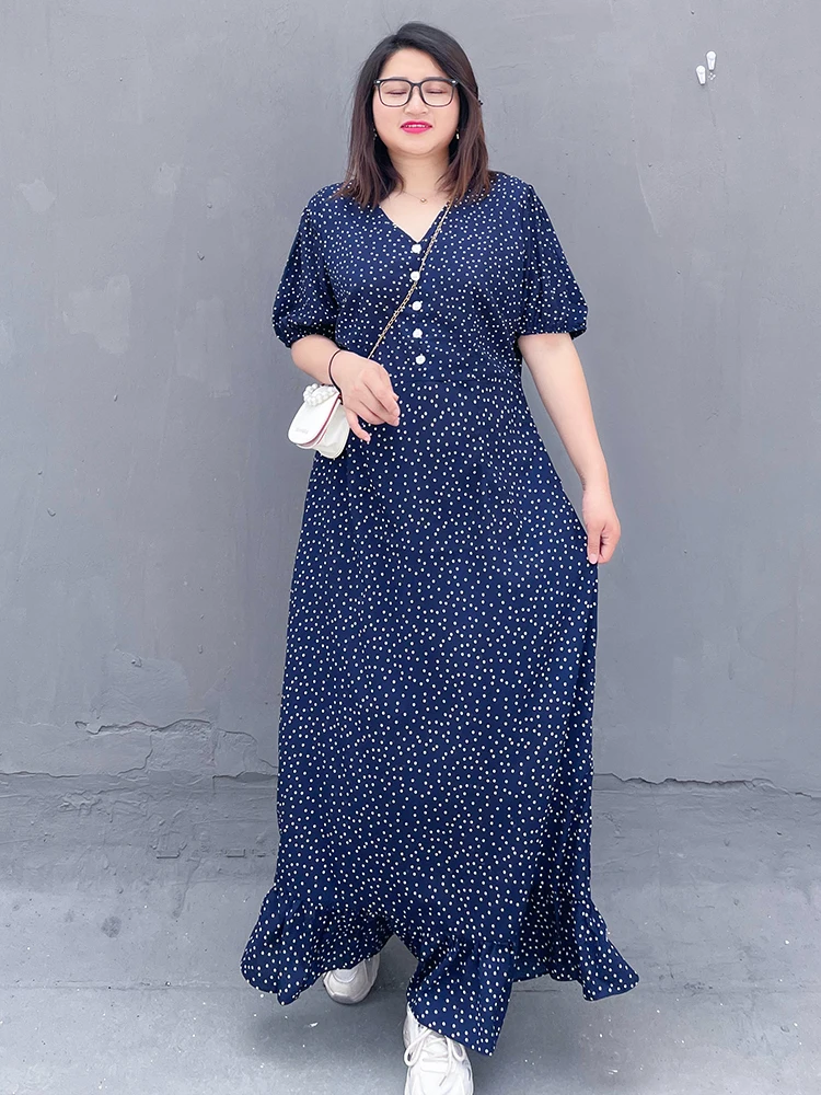 

Extra Long V-Ne Maxi Dr Cover Belly Hide Flaws Slimming Ankle-Length Skirt for plus Size Women Summer Commute Sle