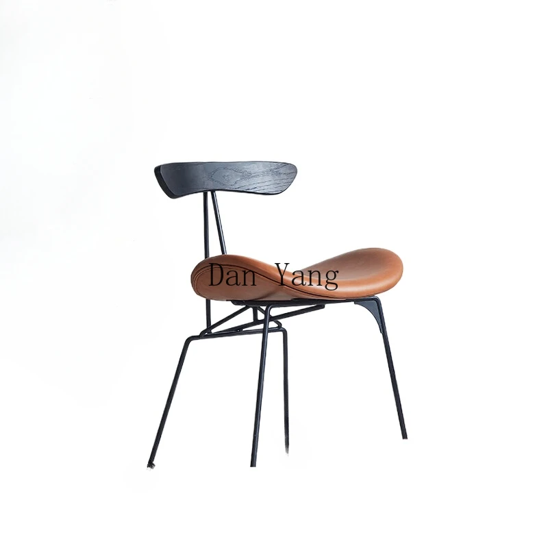 Leisure chair Solid wood retro wrought iron leather ant dining chair Industrial style office chair