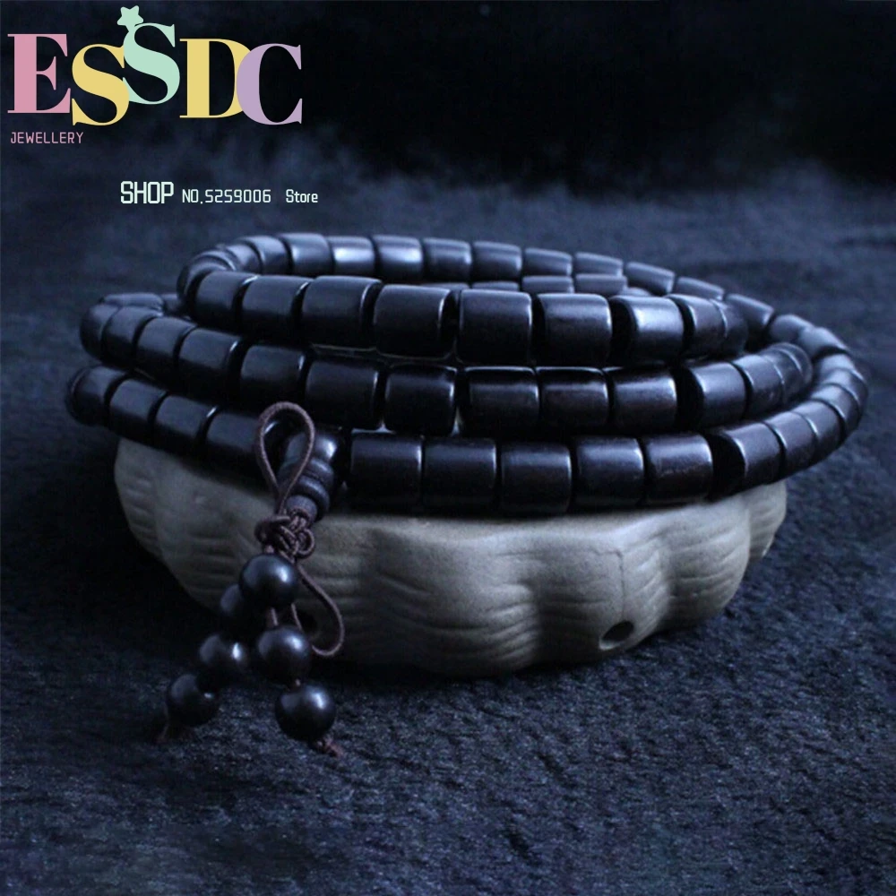 

Wholesale Authentic Natural African Ebony Black Sandalwood Barrel Beads Hand String 108 Mala Men and Women Lover Beaded Bracelet