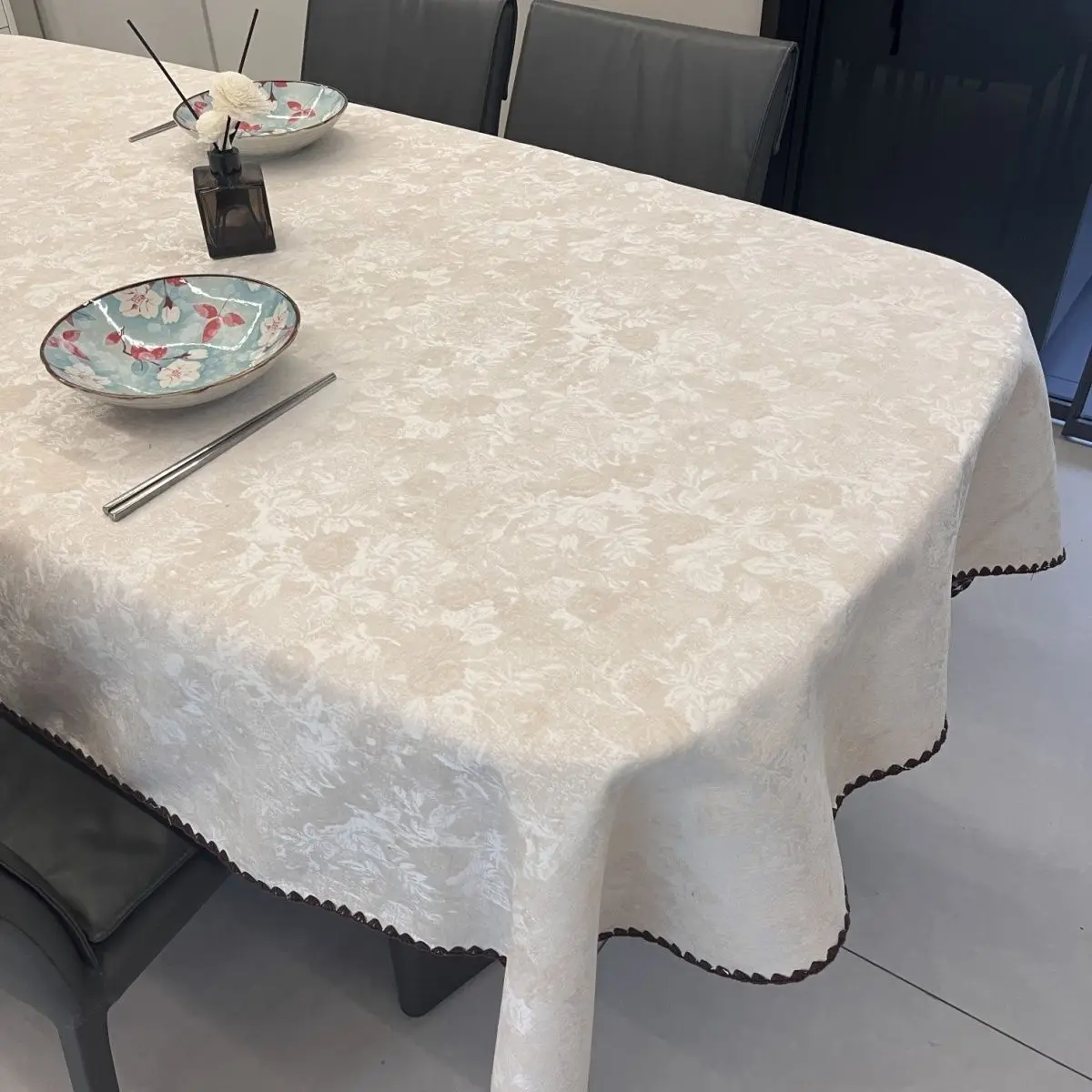 French atmosphere dining table three-dimensional tablecloth jacquard rectangular solid color coffee table premium tablecloth
