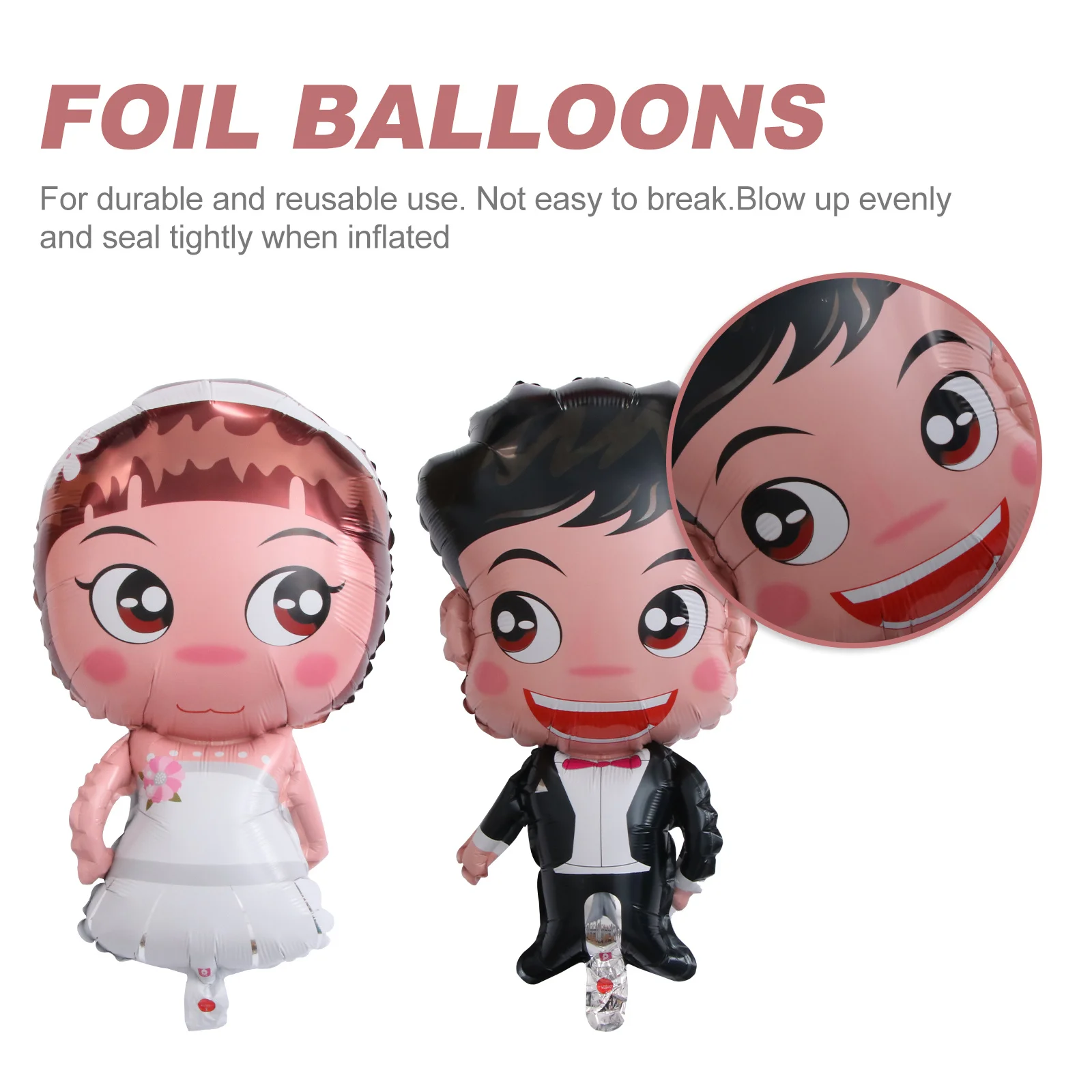 

2Pcs Large Bride Groom Wedding Cartoon Foil Balloons Durable Reusable Decoration for Party Photography Background