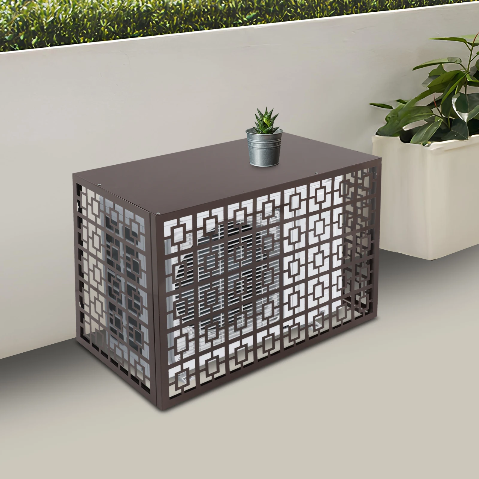 Cerca de aire acondicionado de aleación de aluminio de color café, cerradura de privacidad de la unidad de aire acondicionado rectangular