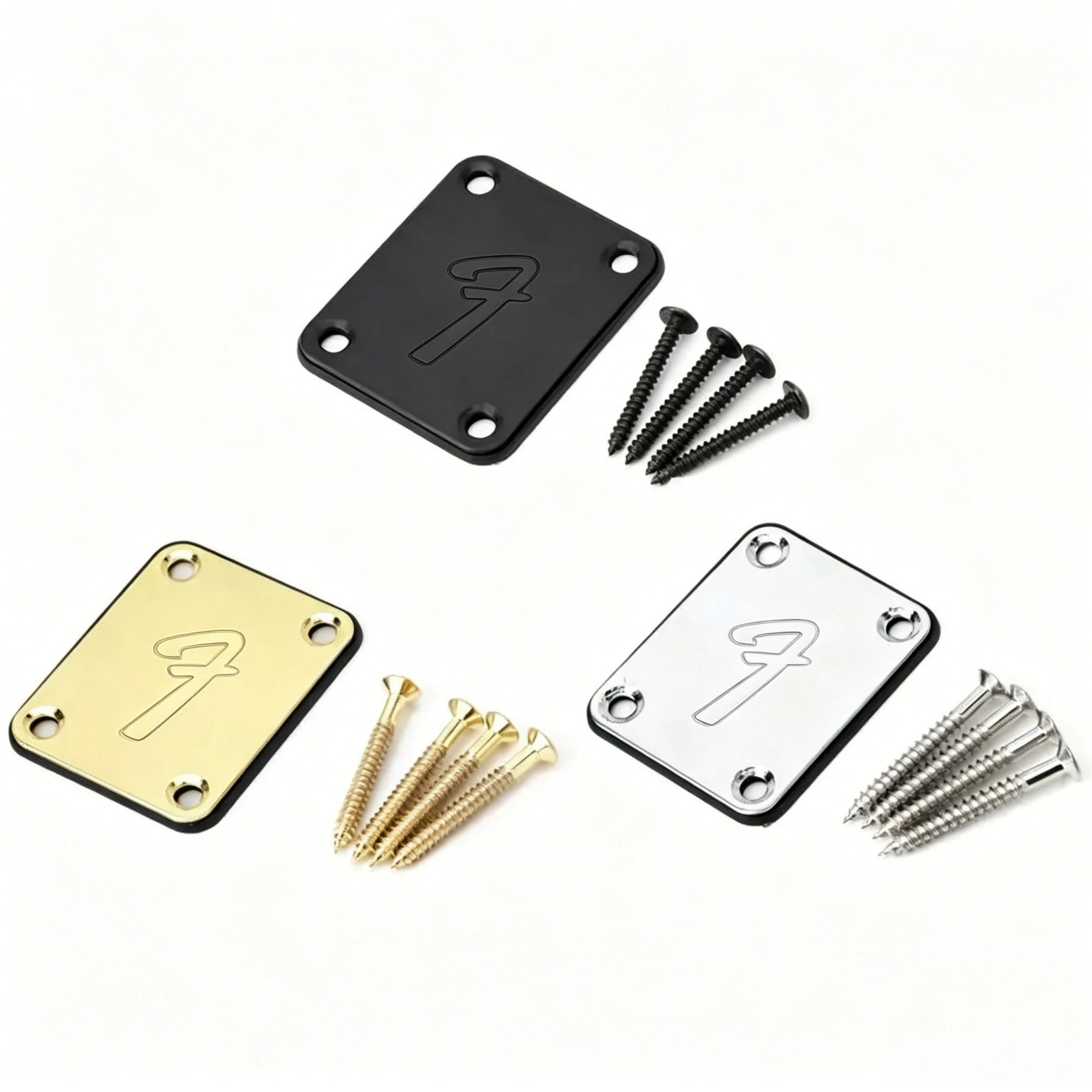 Miwayer Vintage Guitar Neck Plate with Screws Electric Bass Back Plate Fits Most Guitars Silver / Gold / Black Available