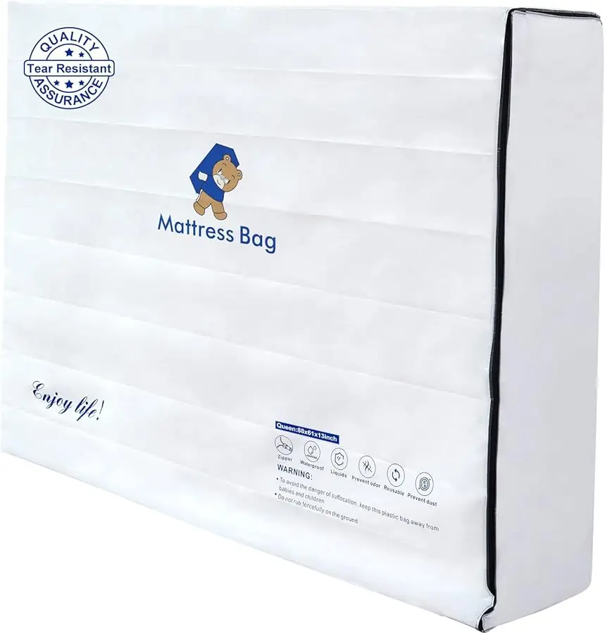 

Plastic Mattress Bag for Mo ing Storage, 6 Mil Waterproof Zippered Mattress Co er, Mattress Protector for Mo ing Supplies - Quee