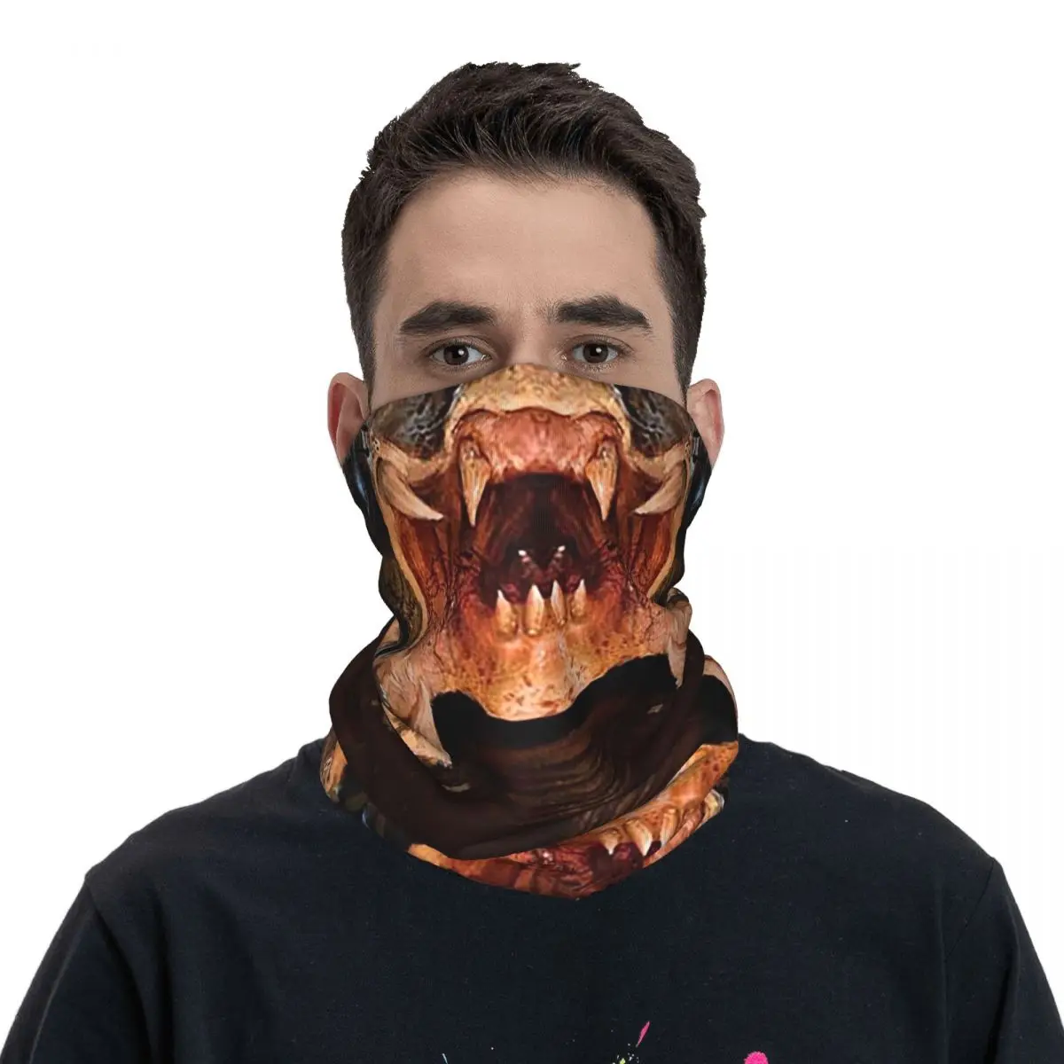 Predator mouth Bandana Neck Gaiter Printed Mask Scarf Multi-use Balaclava Running For Men Women Adult Washable