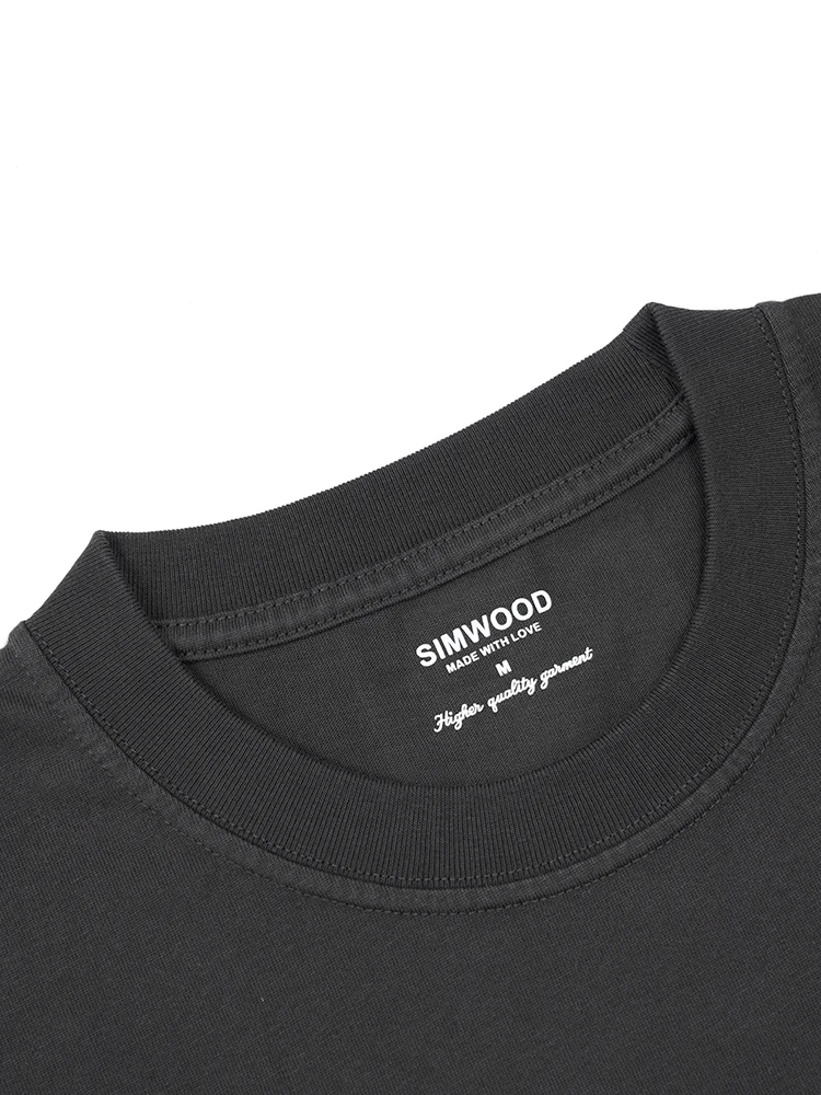 SIMWOOD 2024 Summer New Oversize T-shirt Men 265gsm 100% Cotton Fabric Comfortable Breathable Basic Tops