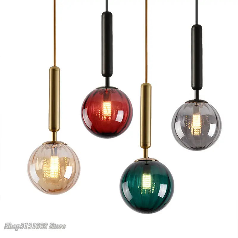 Modern Glass Ball Led Pendant lights Bedside Gold Indoor Kitchen Hanging lamp luminaire Dining Room Lighting Decoration Fixtures