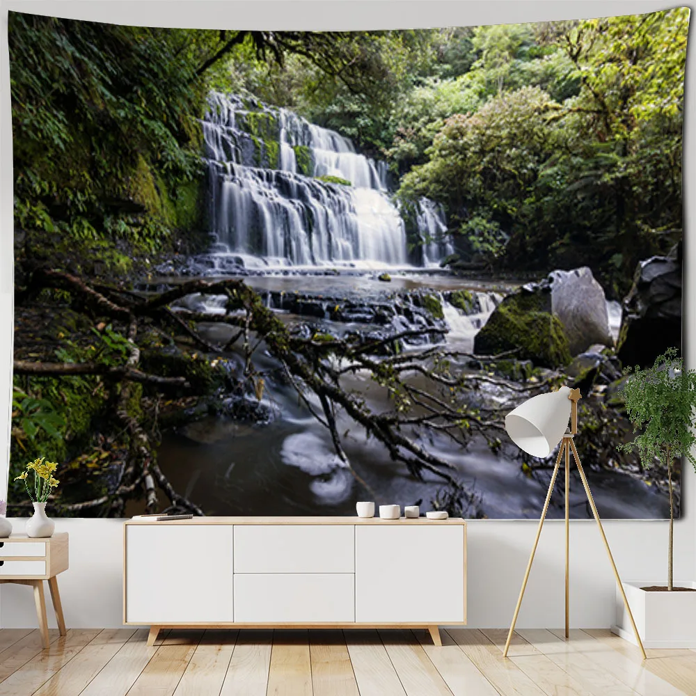 Forest Bridge River Waterfall Wall Hanging Tapestry Art Decoration Home Living Room Bedroom