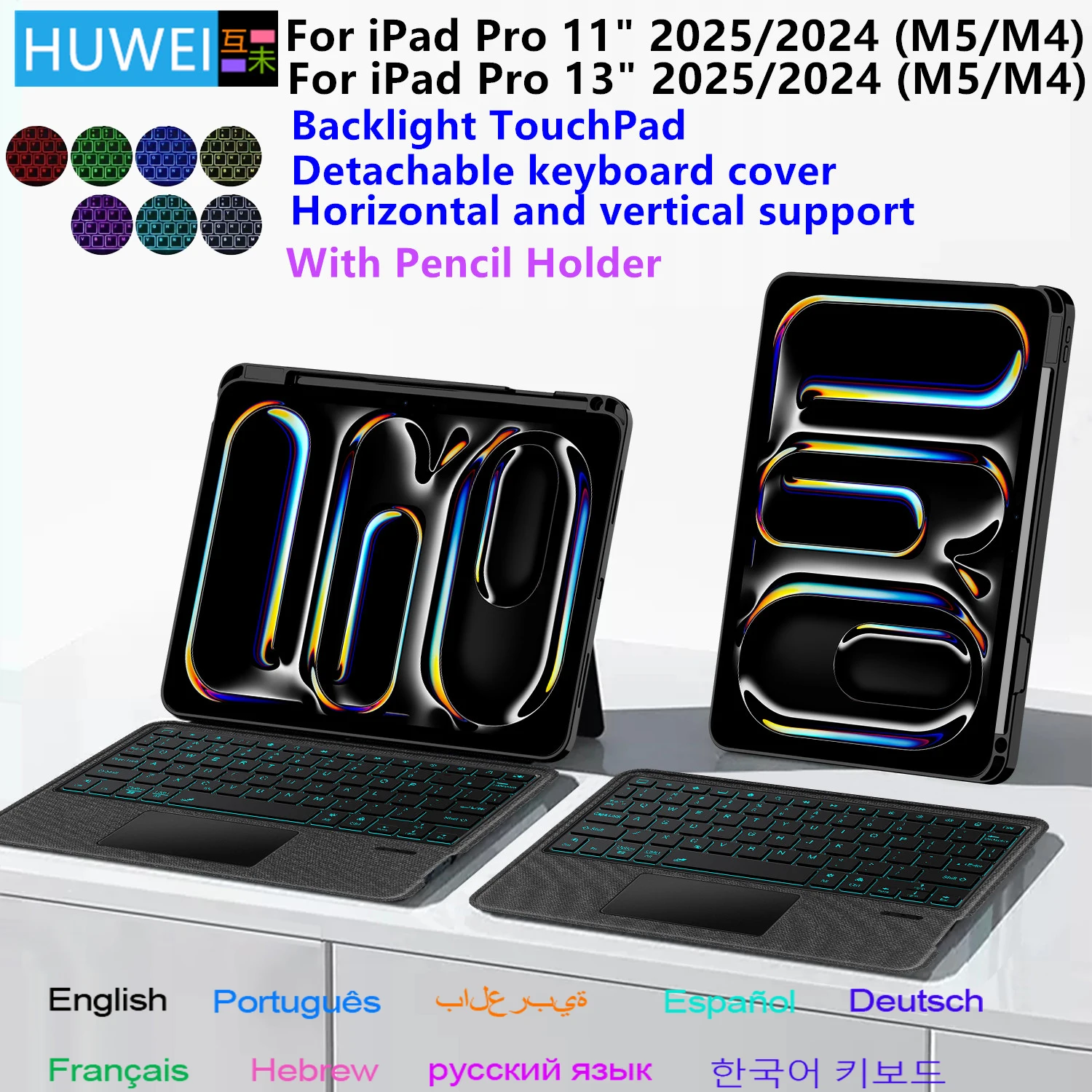 

Чехол с подсветкой Magic Keyboard для iPad Pro M5 11 13 дюймов 2025 Смарт-съемный чехол с клавиатурой для iPad Pro 13 11 дюймов M5 M4 Funda