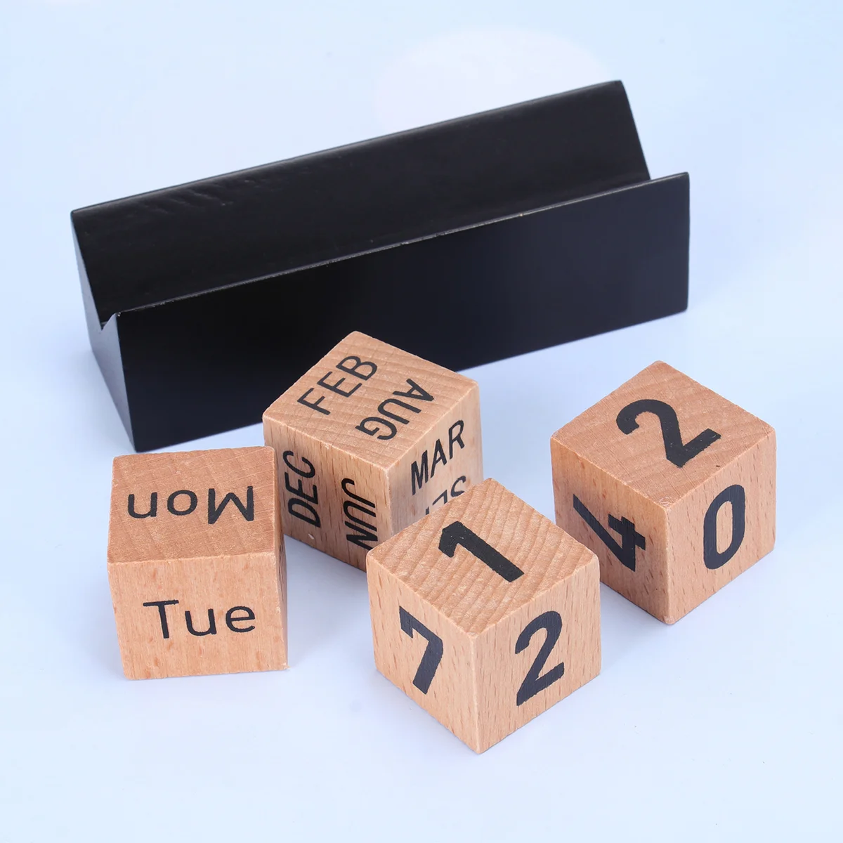 Wood Calendar Set 2 Number Cubes 1 Week Month Block Vintage Storage Container Desk nament Creative Decor Safe Natural Wood