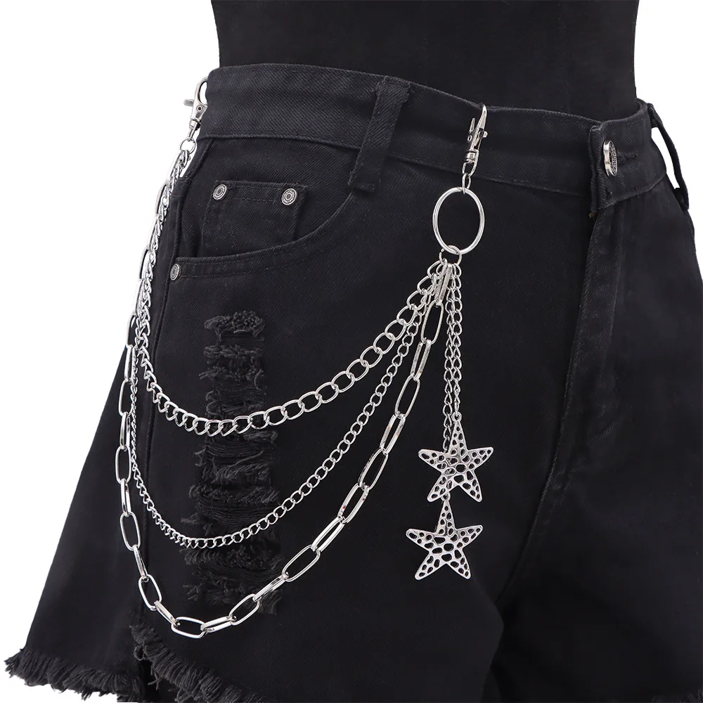 multi-layer Star Pendant Alloy Pants Chain Belt Chain for Jeans Trousers Wallet Purse Handbag Decor Fashion Accessory Eye