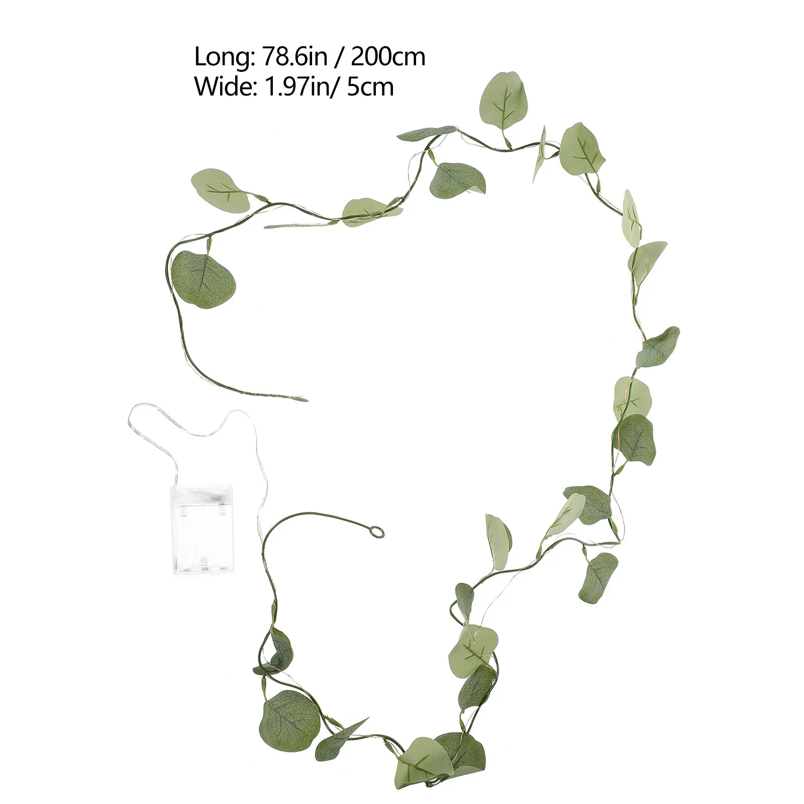 2 m künstliche Eukalyptusblätter-Lichterkette, 20 LEDs, dekoratives LED-Licht, warme Beleuchtung, grüne Innenlampe, grüne Weinrebenlampe