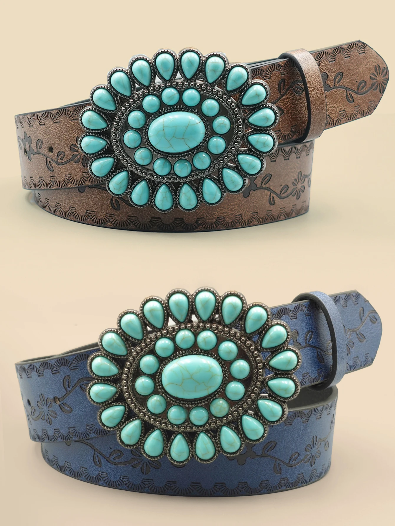 Retro Court Style Imitation Gemstone Inlaid Women's Wide Belt, Western Denim Style, Niche Women's Belt