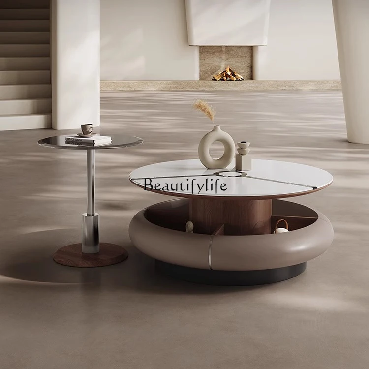 

Premium Italian simple round coffee table light luxury small apartment living room household rotating storage