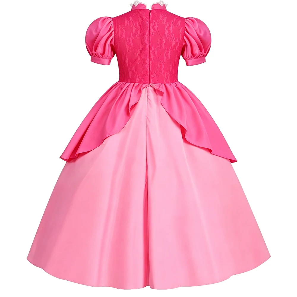 Pfirsichfarbenes Kleid für Mädchen, Prinzessinnenkostüm mit Puffärmeln für Halloween, Karneval, Geburtstag, 3 4 5 6 7 8 Jahre – Detail 5