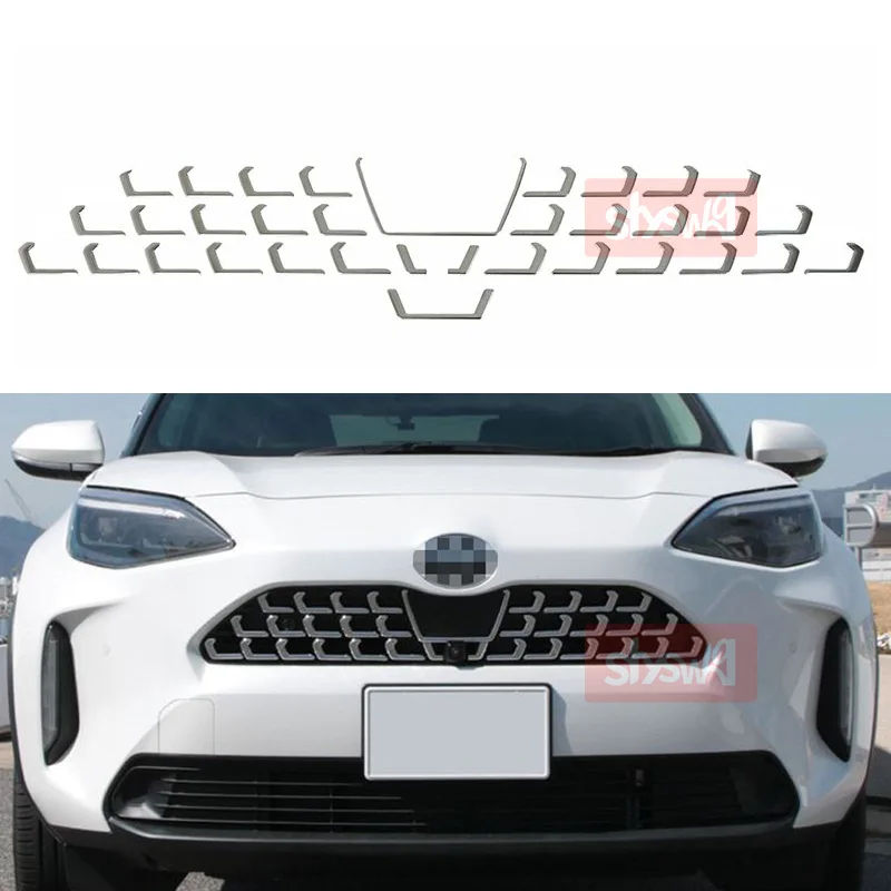 34Pcs Front Grille Trim Strip for Toyota Yaris Cross Modified ABS Chrome Decorative Sequins Sticker Exterior Styling Accessories