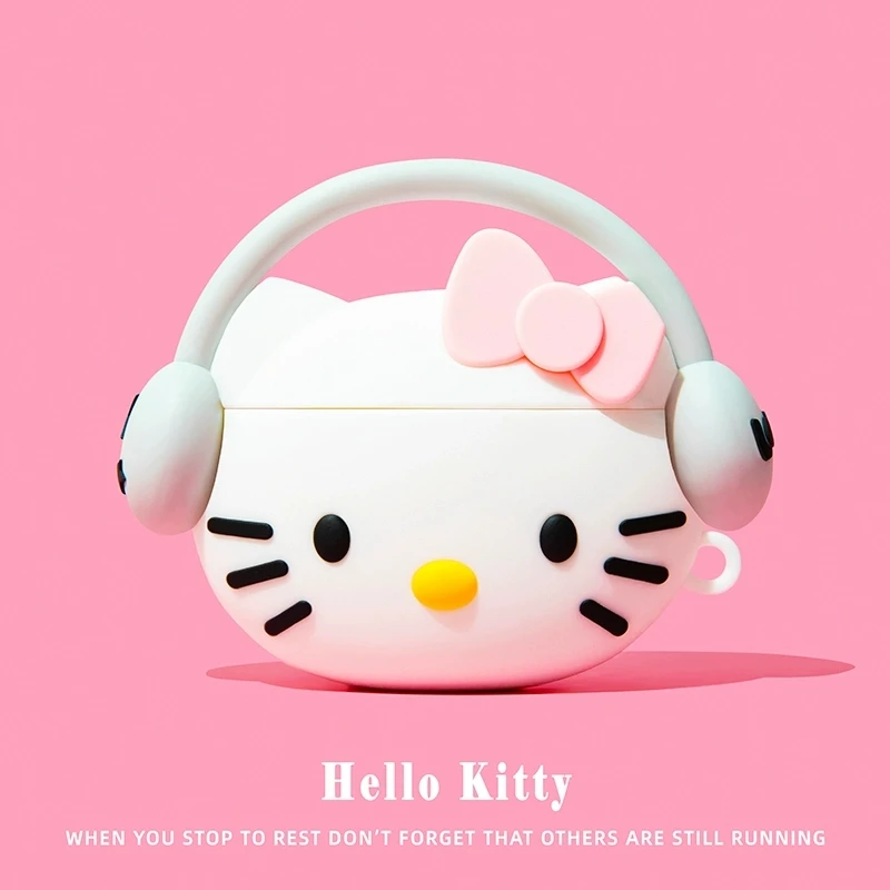 For Airpods 1 2 3 4 Pro Pro 2 Kitty listening to music Silicone Earphone Case Accessories Cover