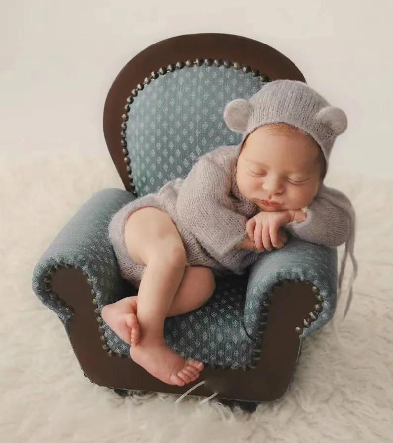 Newborn Photography Outfit Knitted Wool Baby Romper and Hat Photo shoot Props