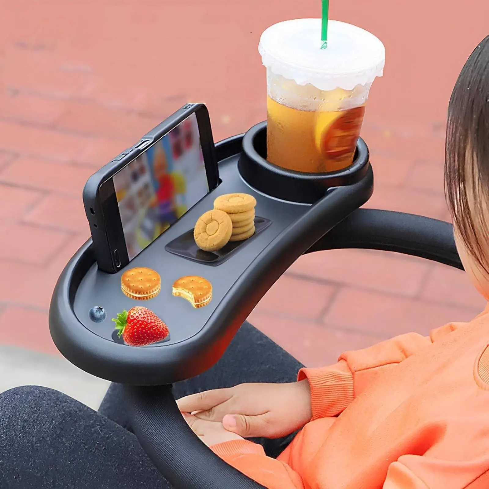 Baby Pram Food Tray Material Universal Pram Snack Tray Easy to 360-Degree adjustable° Rotatable for Infants