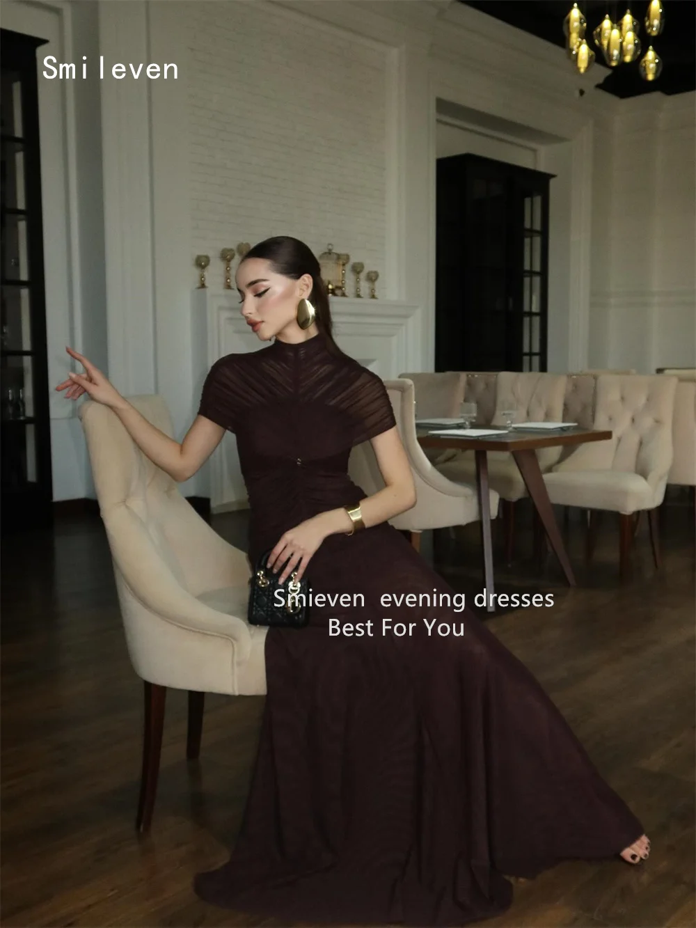 Smileven Luxury Brown Mermaid Prom Dress Scoop Evening Gowns Elegant Occasion Dress Customized 2026