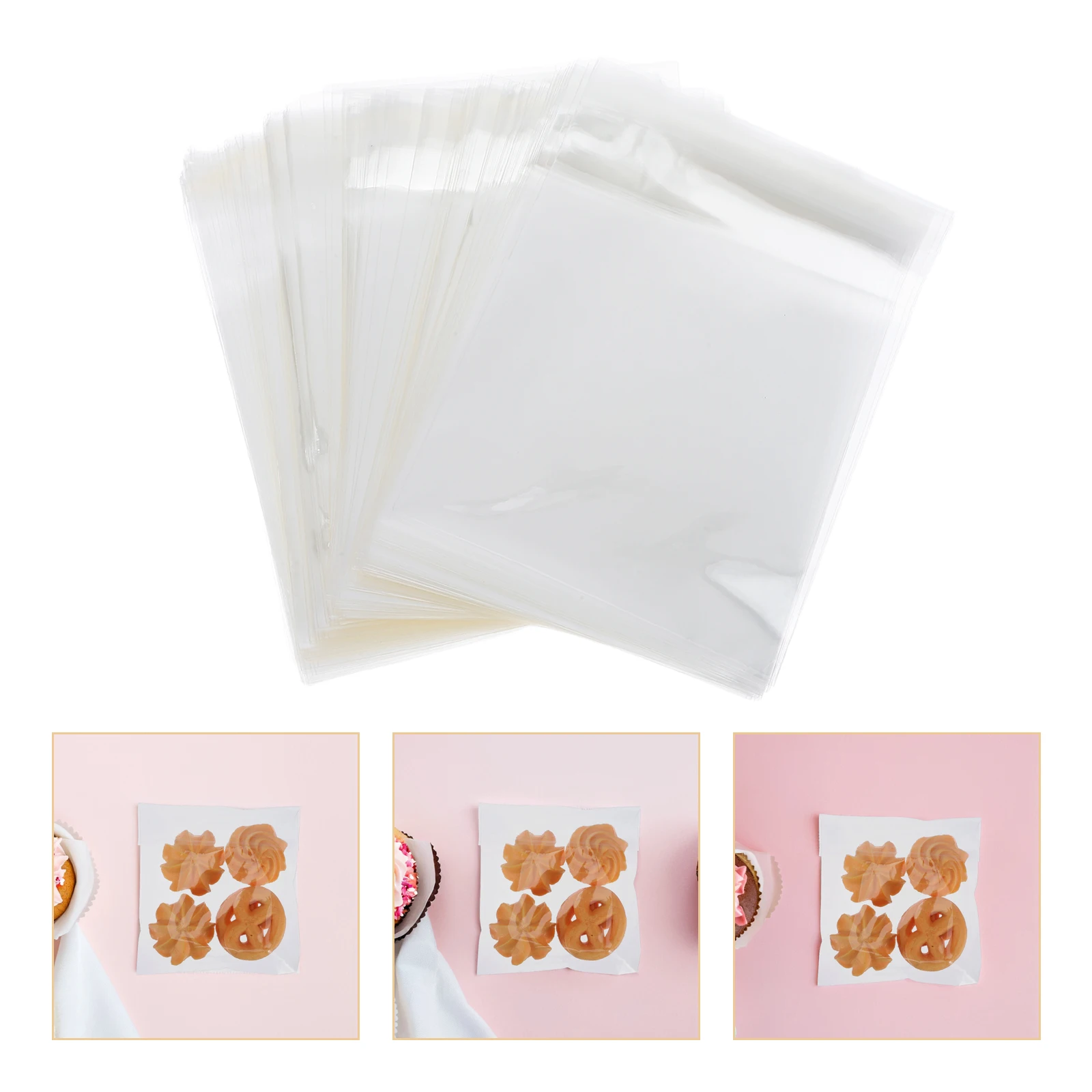 

500 Pcs Self-adhesive Biscuit Packaging Bag Resealable Cellophane Bags Stick Cookie Favor Opp Bread Self-sealing