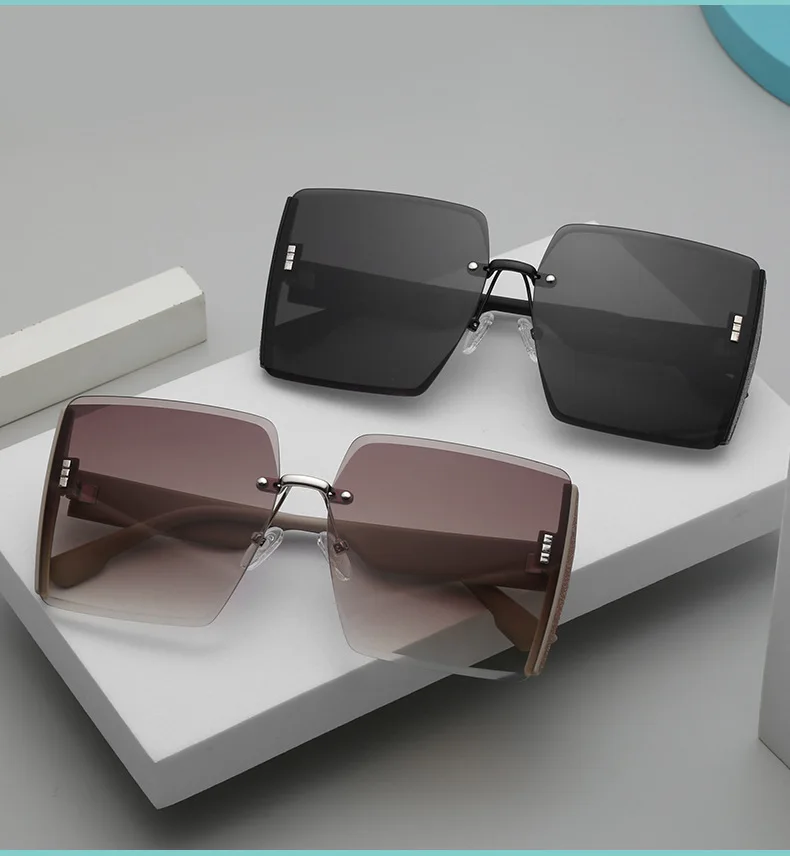 

2022 New Square Frameless Trimmed Sunglasses Personalized Big-name Glasses Large-frame Fashionable Sunglasses