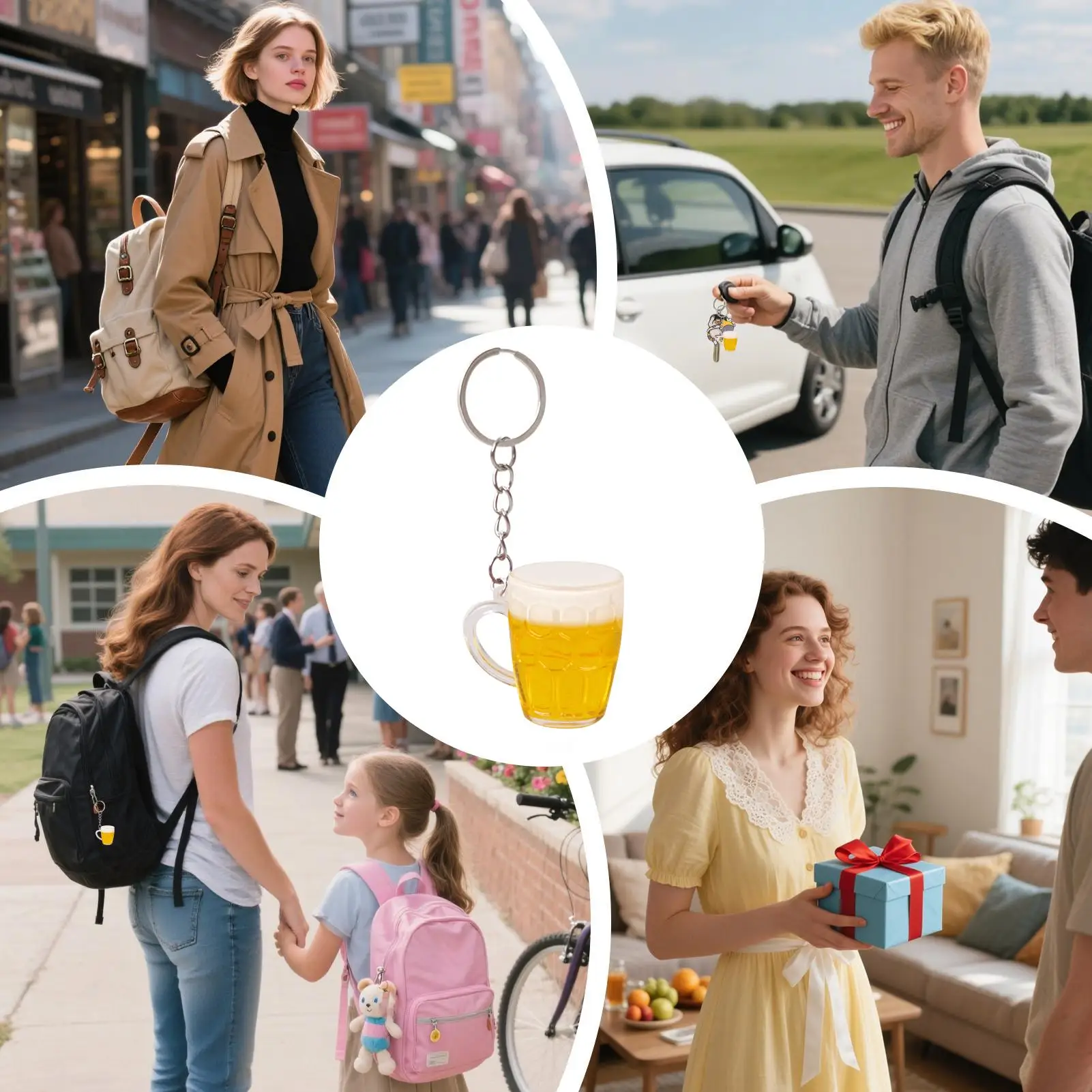 LLavero de taza de cerveza de simulación para hombres y mujeres, pareja de resina, llavero artesanal de comida, bolso, colgante, accesorios de joyería, regalo