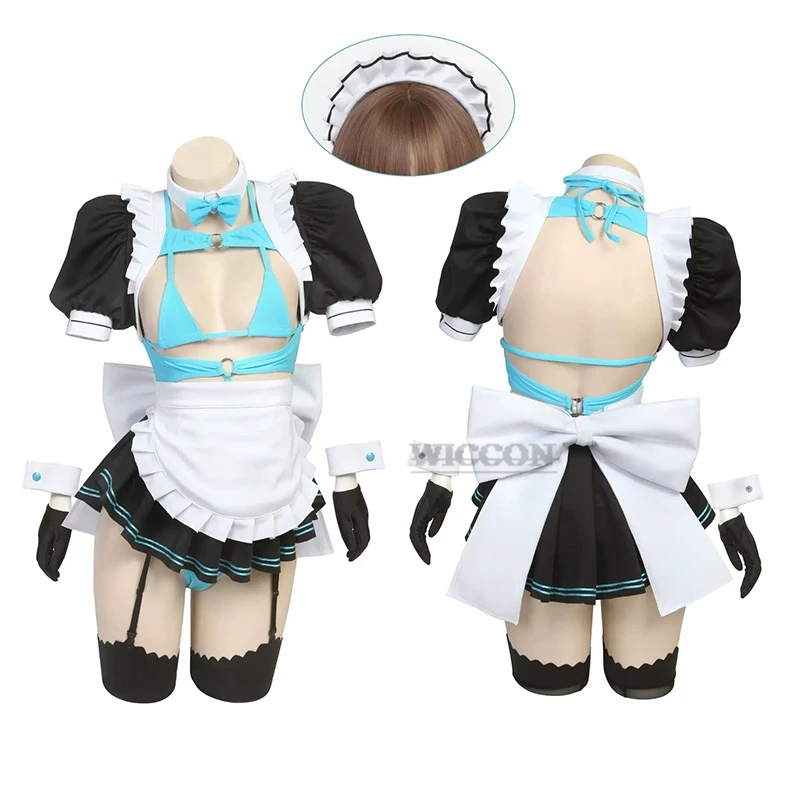 

Anime Girl Women Uniform Asuma Toki Cosplay Maid Dress Blue Archive Cosplay Game Longuette Skirt Bow Bikini Suit Sexy Cute Set