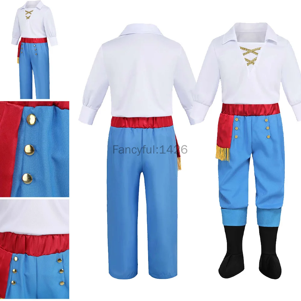 

Halloween Cosplay Prince Eric Costume Top Pants Shoe Sets Roleplay Outfits for Kids Boys Fashion Carnival Party Suit 2024