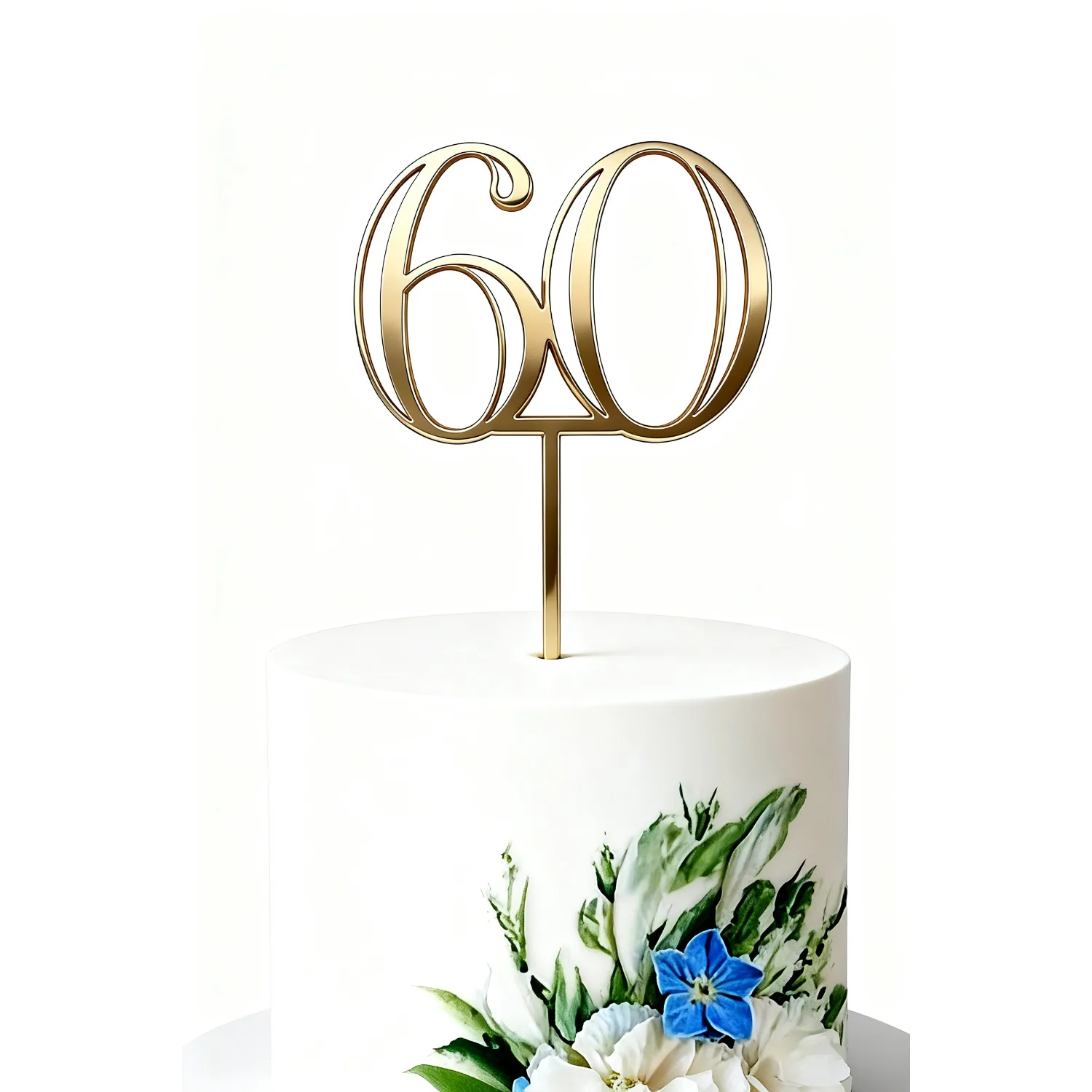 1 Stück goldener Acryl-Kuchenaufsatz „60“, 60. Geburtstagsdeko, Diamant-Partyartikel, Kuchenaufsatz „Sixty“, Happy 60th Cake Insert Pick – Detail 2